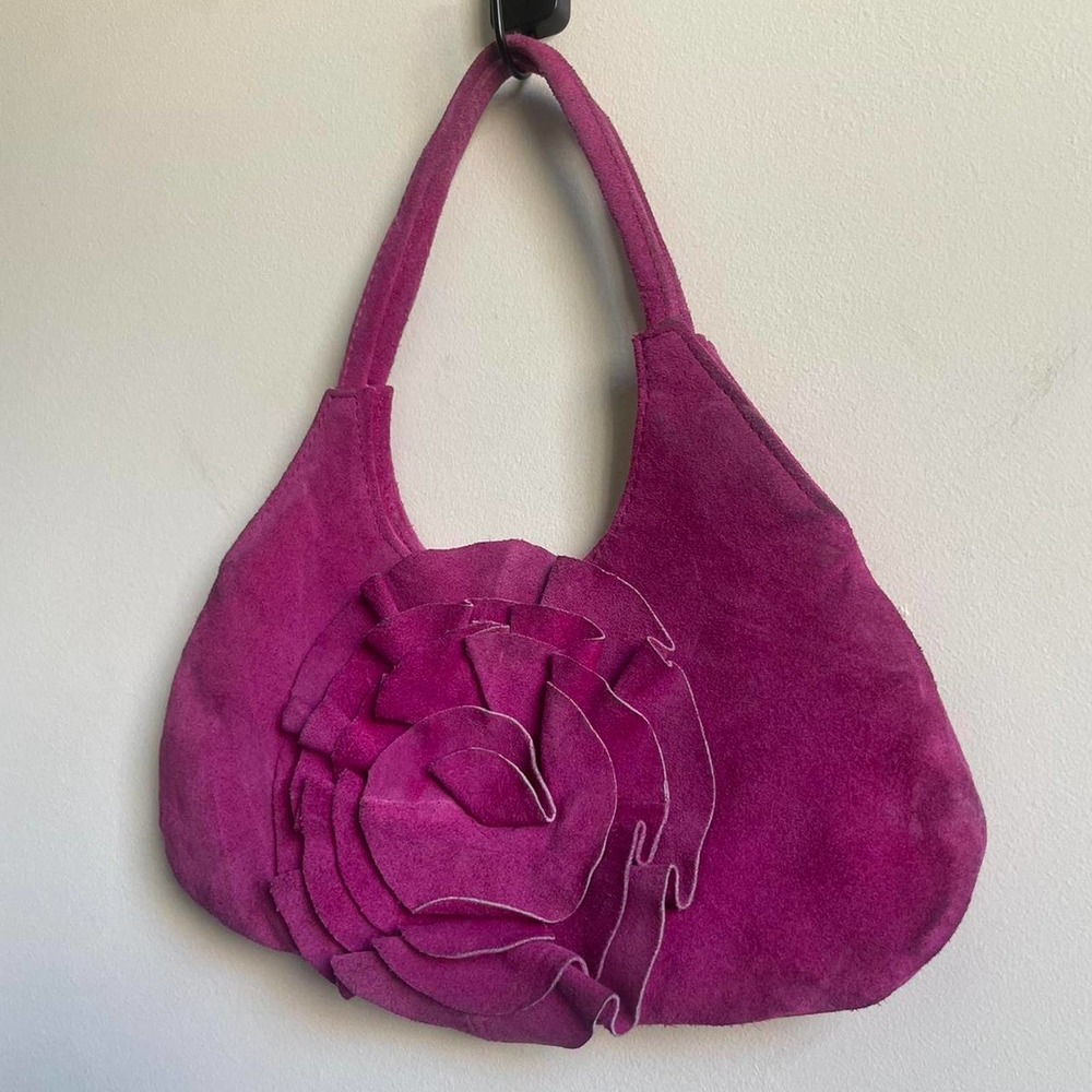 Hot pink suede mini handbag - Picture 2 of 4